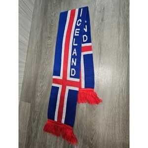 Iceland National Flag Soccer Scarf Blue Red White Knit Fan Scarf Fringed 52 Inch